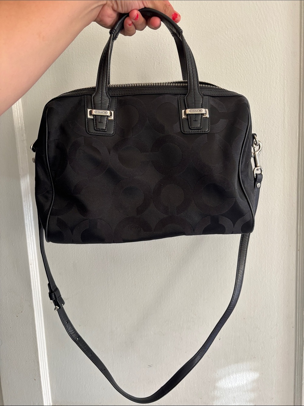 Coach Black Signature Canvas Satchel with Crossbody Strap
